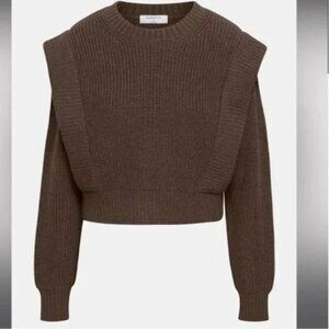 Aritzia Grazia Sweater 100% Merino Wool with Shoulder Pads in Mocha Brown Medium